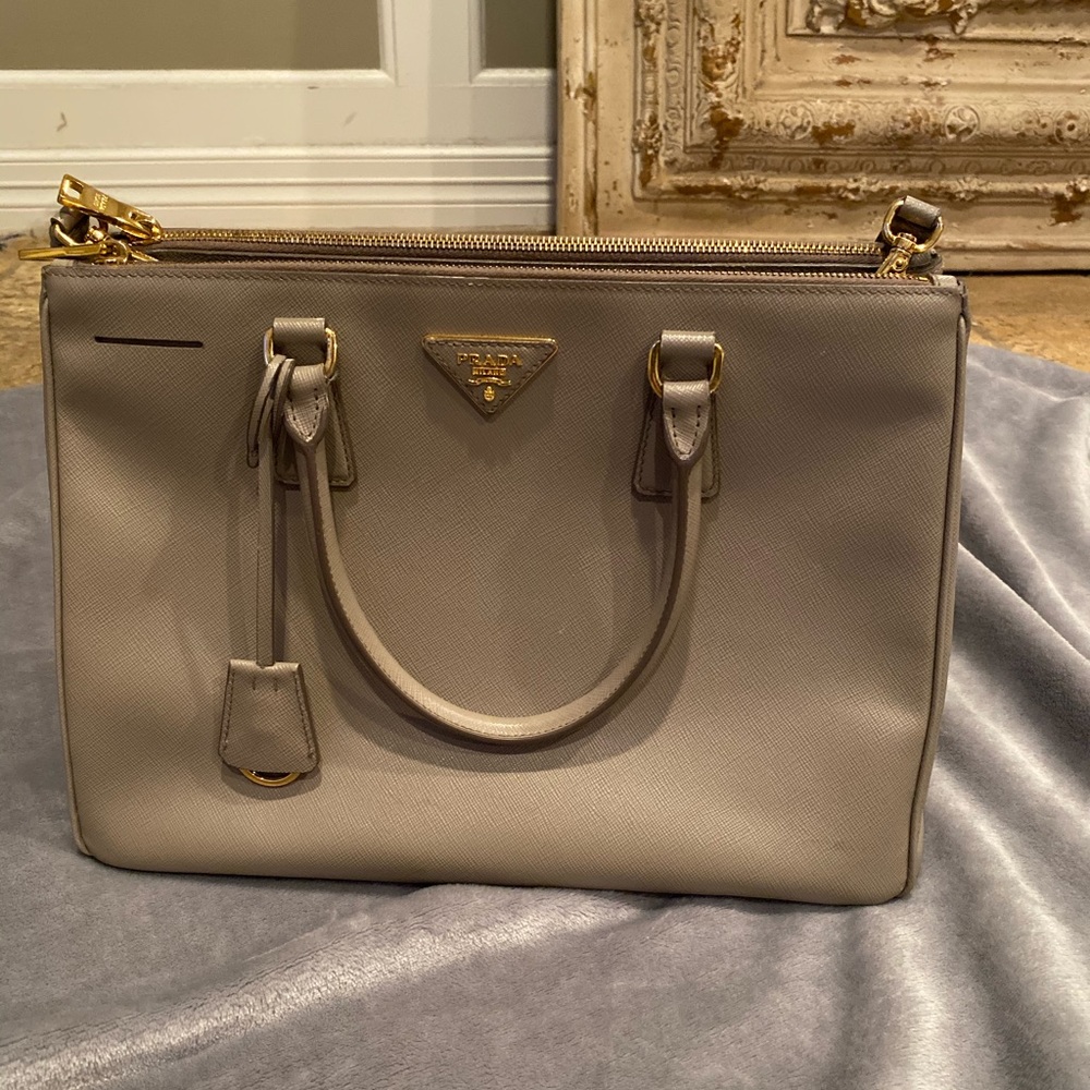 Prada Grey and gold Saffiano leather purse